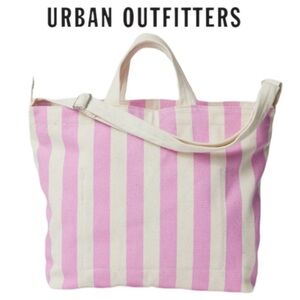 Baggu Pink and Cream Striped Duck Canvas Horizontal Zipper Tote Bag